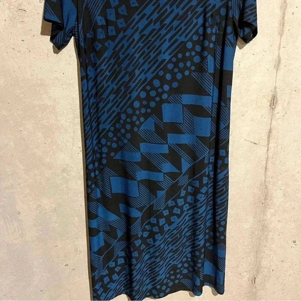 Antthony Shirt Sleeve Shift Dress Geometric Blue Black Design Women’s M - Picture 3 of 10